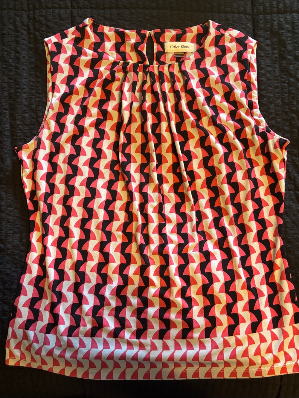 Calvin Klein Sleeveless Geometric Print Camisole in Pink, Black & Cream